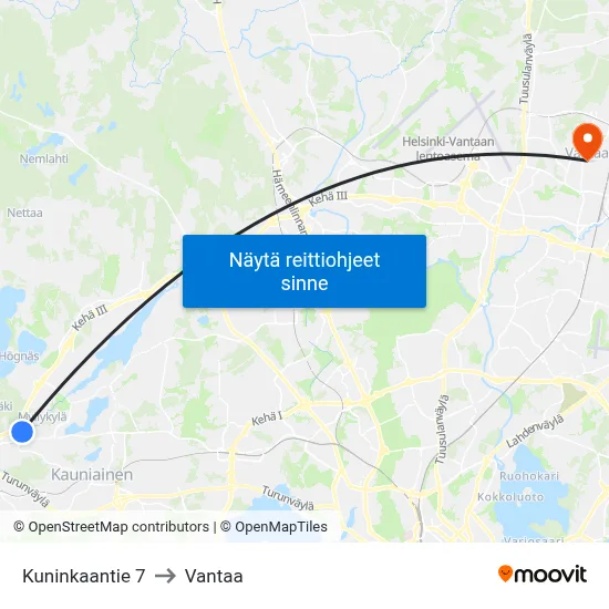 Kuninkaantie 7 to Vantaa map