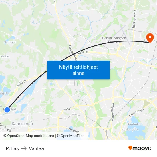 Pellas to Vantaa map