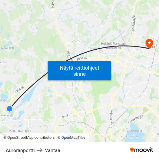 Auroranportti to Vantaa map