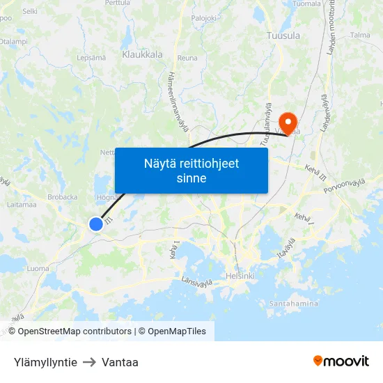 Ylämyllyntie to Vantaa map