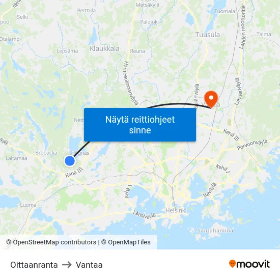 Oittaanranta to Vantaa map