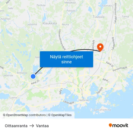 Oittaanranta to Vantaa map