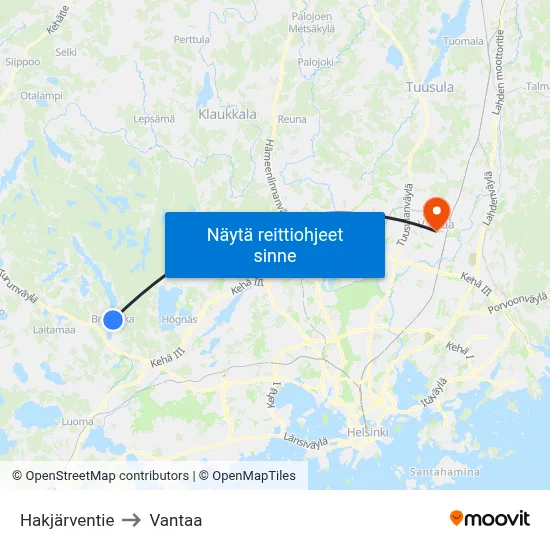 Hakjärventie to Vantaa map