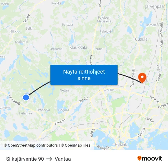 Siikajärventie 90 to Vantaa map