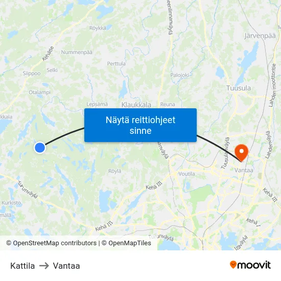 Kattila to Vantaa map