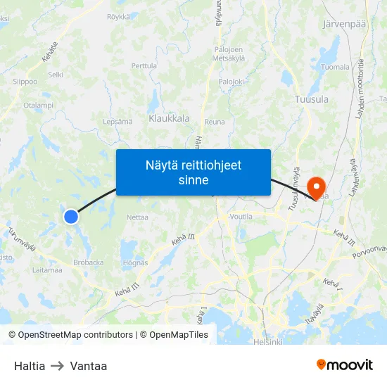 Haltia to Vantaa map