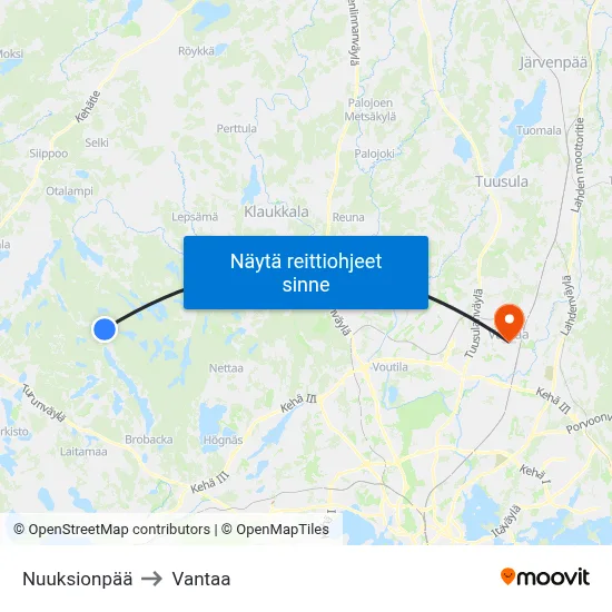 Nuuksionpää to Vantaa map
