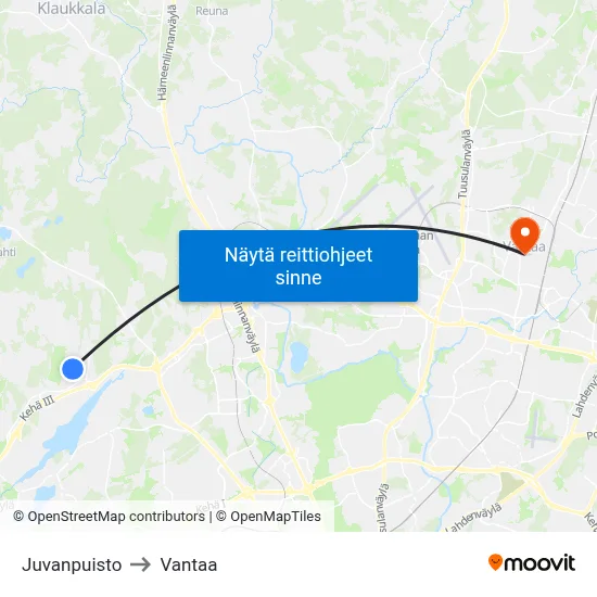 Juvanpuisto to Vantaa map