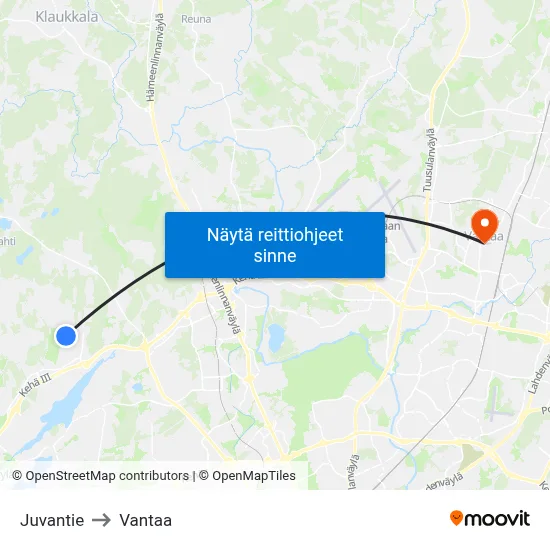 Juvantie to Vantaa map