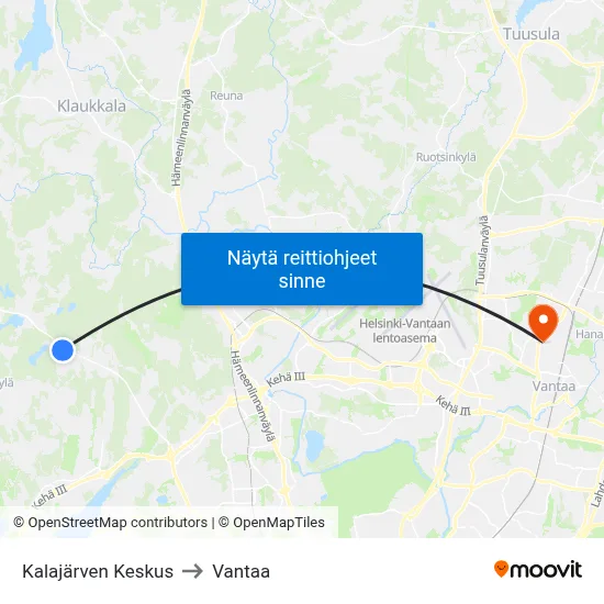 Kalajärven Keskus to Vantaa map