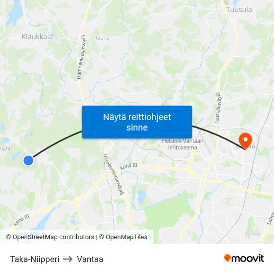 Taka-Niipperi to Vantaa map