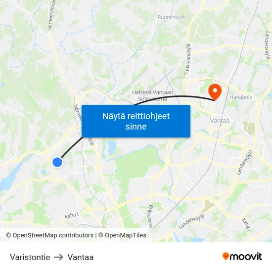 Varistontie to Vantaa map
