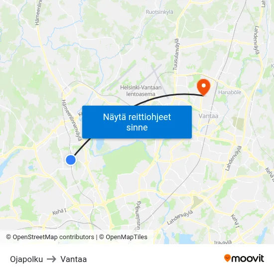 Ojapolku to Vantaa map