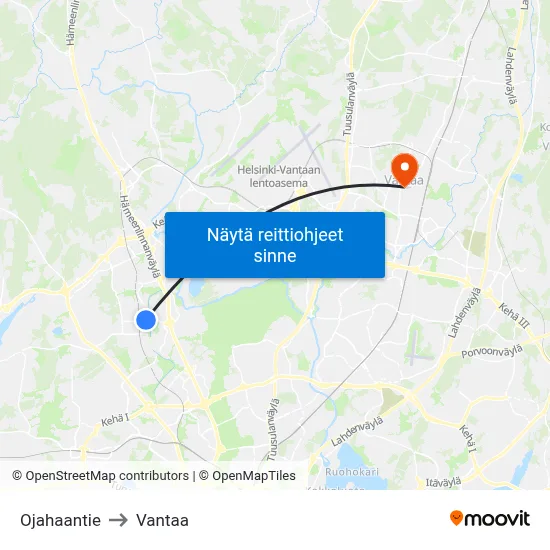 Ojahaantie to Vantaa map