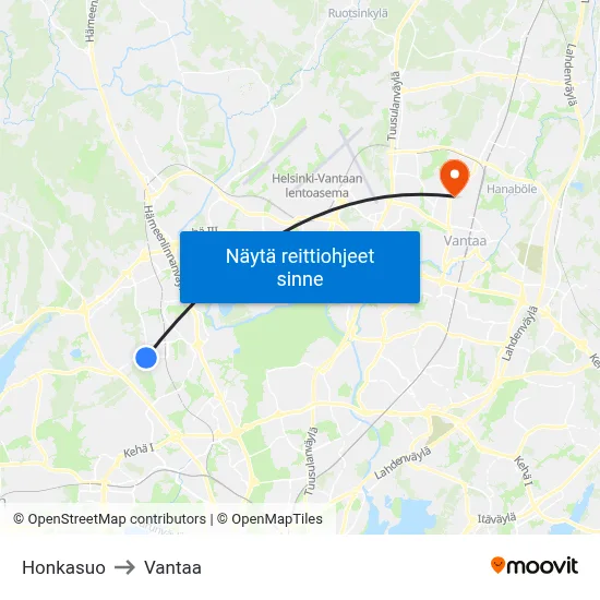 Honkasuo to Vantaa map