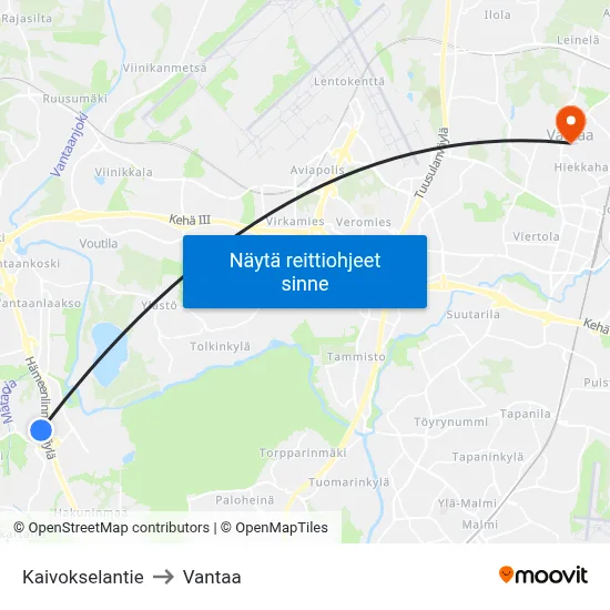 Kaivokselantie to Vantaa map