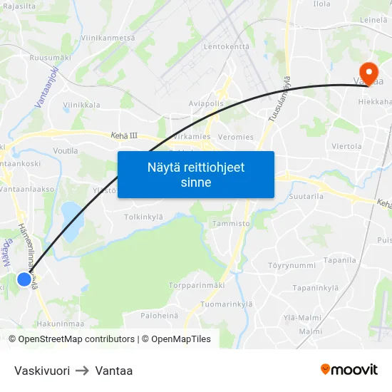 Vaskivuori to Vantaa map