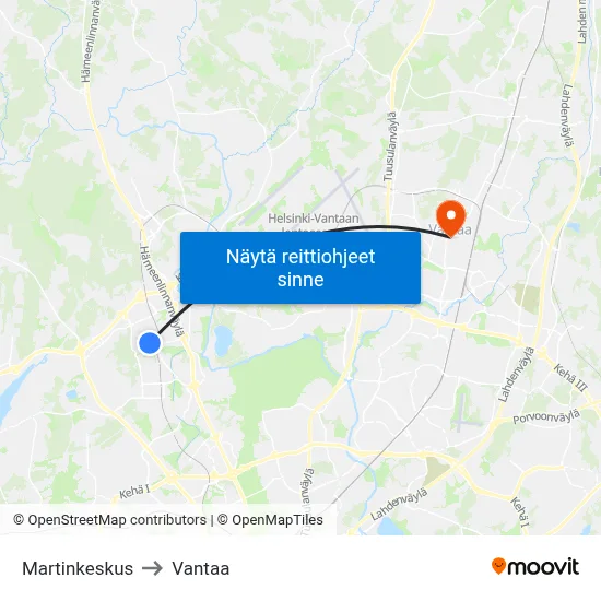 Martinkeskus to Vantaa map
