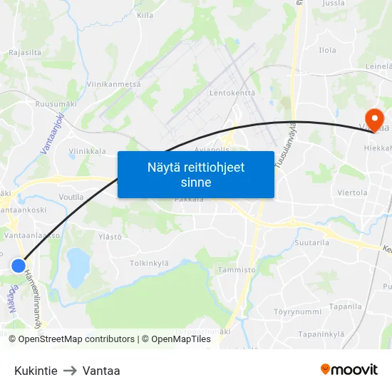 Kukintie to Vantaa map