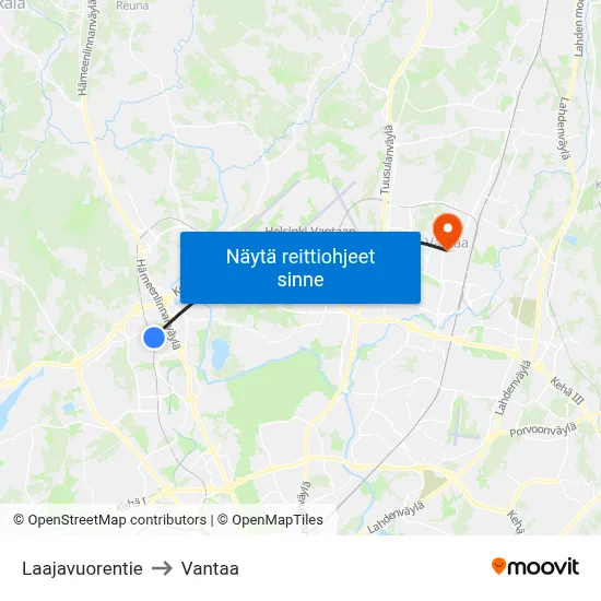 Laajavuorentie to Vantaa map