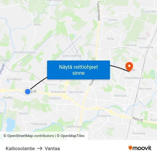 Kalliosolantie to Vantaa map