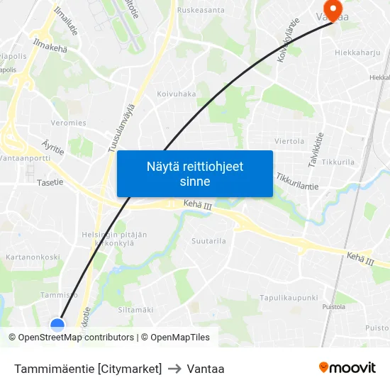 Tammimäentie 🛒 to Vantaa map