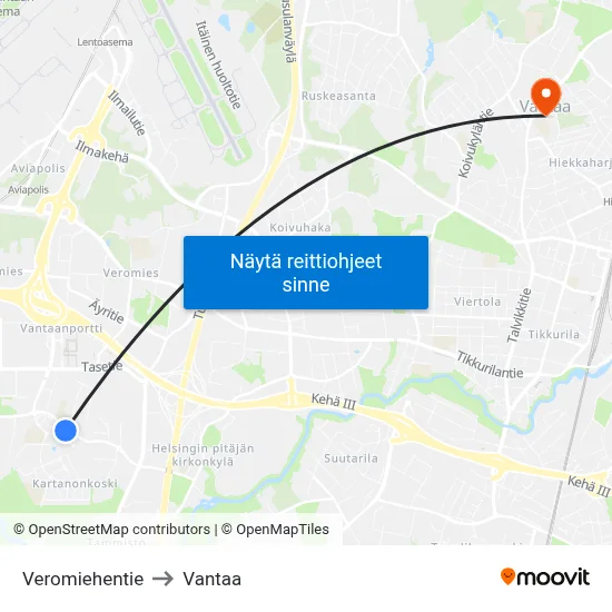 Veromiehentie to Vantaa map