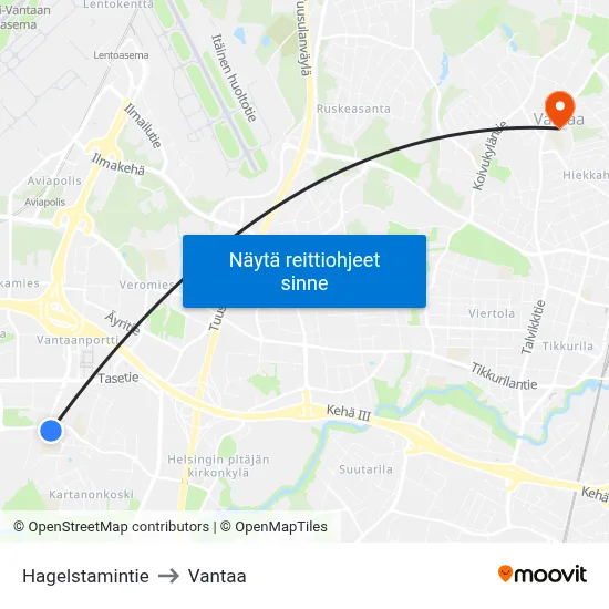 Hagelstamintie to Vantaa map