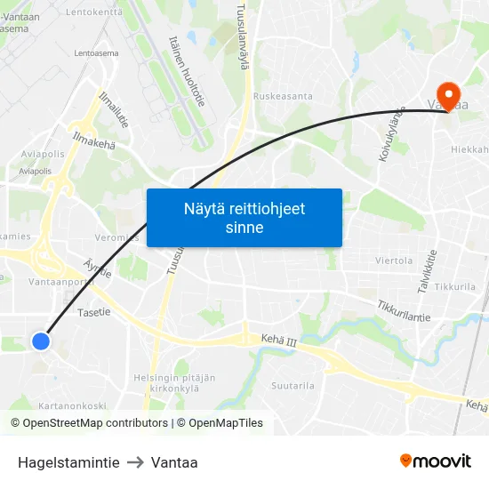 Hagelstamintie to Vantaa map
