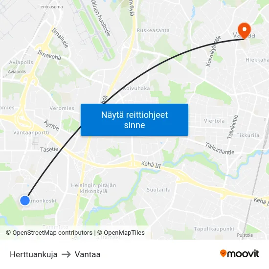 Herttuankuja to Vantaa map