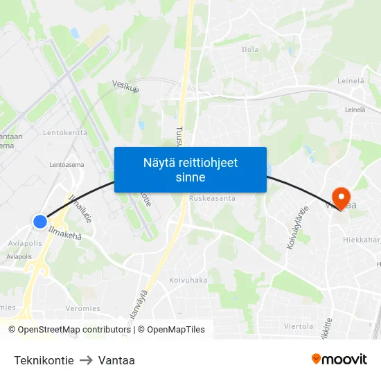 Teknikontie to Vantaa map