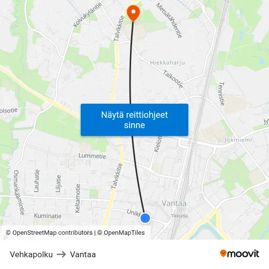 Vehkapolku to Vantaa map