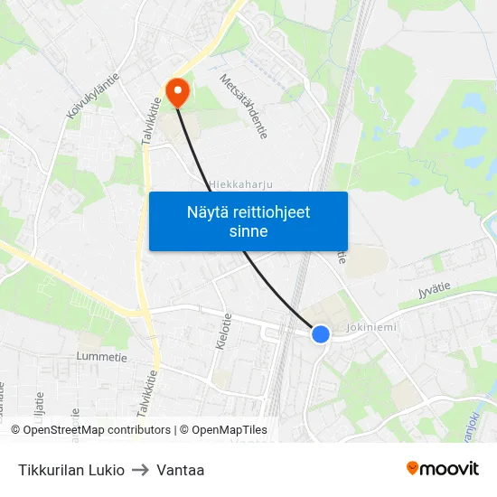 Tikkurilan Lukio to Vantaa map