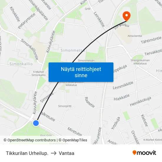 Tikkurilan Urheilup. to Vantaa map