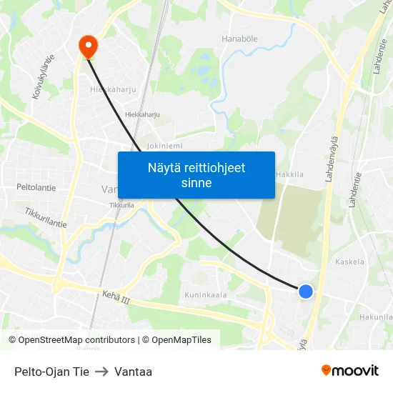 Pelto-Ojan Tie to Vantaa map