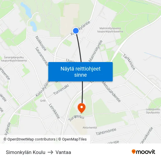 Simonkylän Koulu to Vantaa map