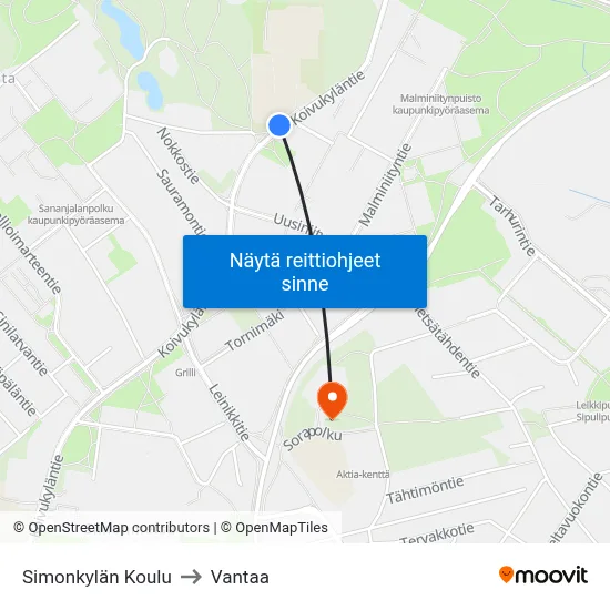 Simonkylän Koulu to Vantaa map