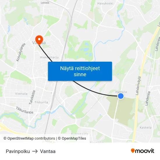 Pavinpolku to Vantaa map