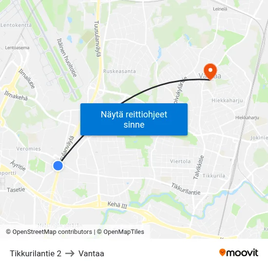 Tikkurilantie 2 to Vantaa map