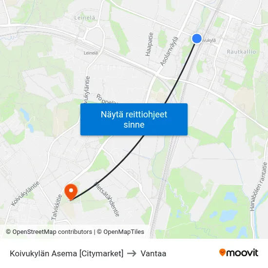 Koivukylän Asema [Citymarket] to Vantaa map