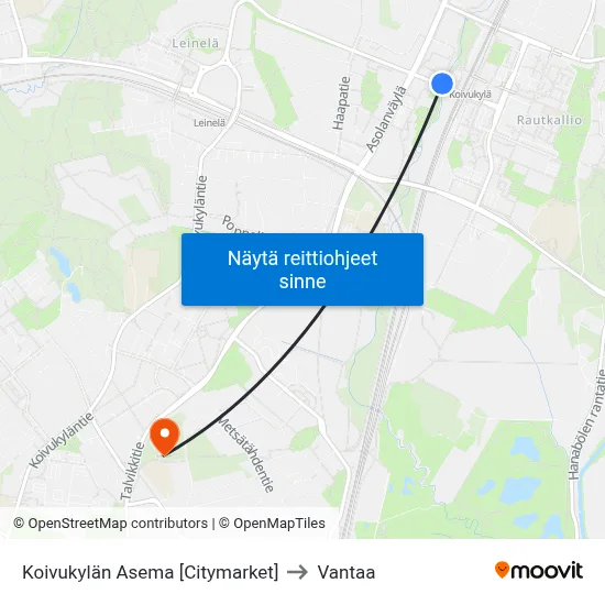 Koivukylän Asema [Citymarket] to Vantaa map