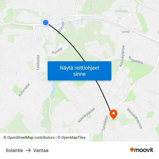 Ilolantie to Vantaa map