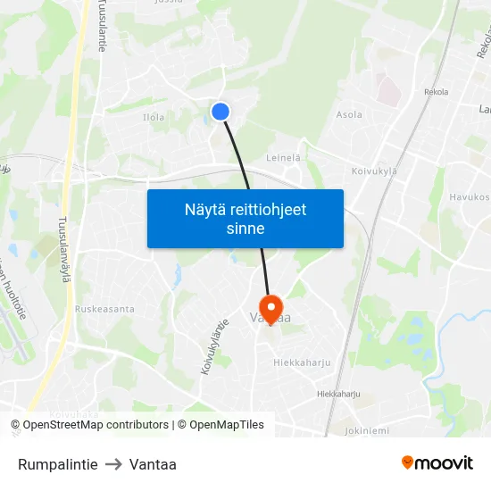 Rumpalintie to Vantaa map