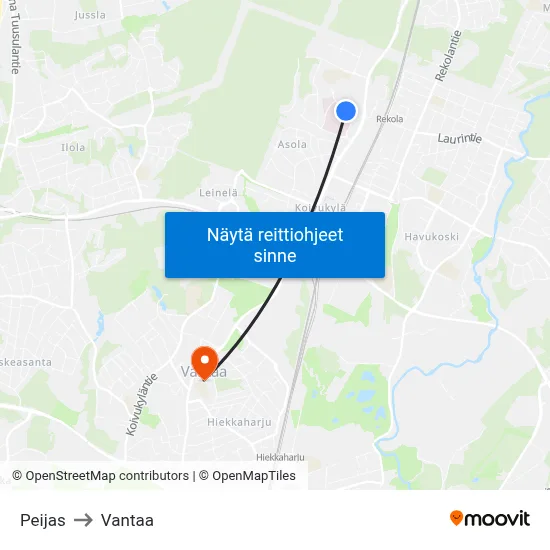 Peijas to Vantaa map