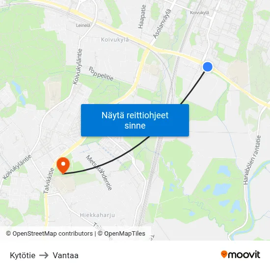 Kytötie to Vantaa map