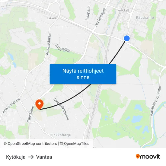 Kytökuja to Vantaa map