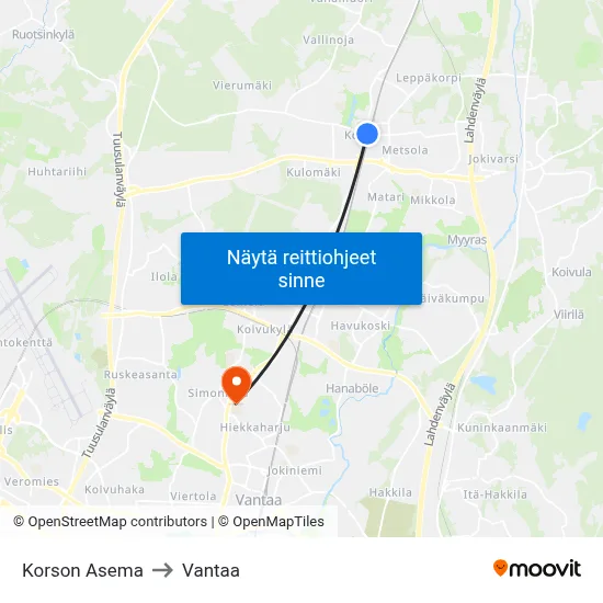 Korson Asema to Vantaa map