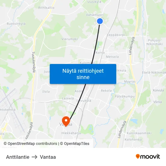 Anttilantie to Vantaa map