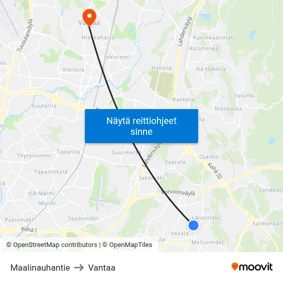 Maalinauhantie to Vantaa map