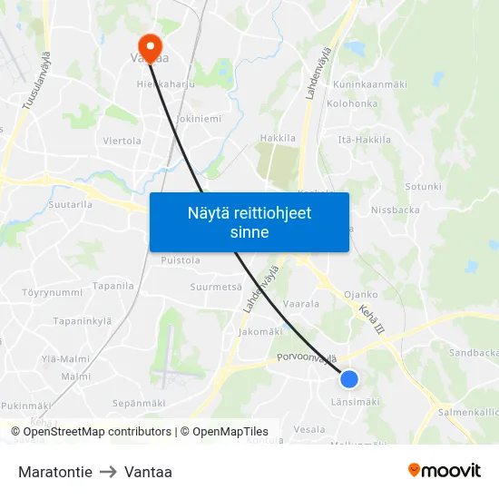 Maratontie to Vantaa map
